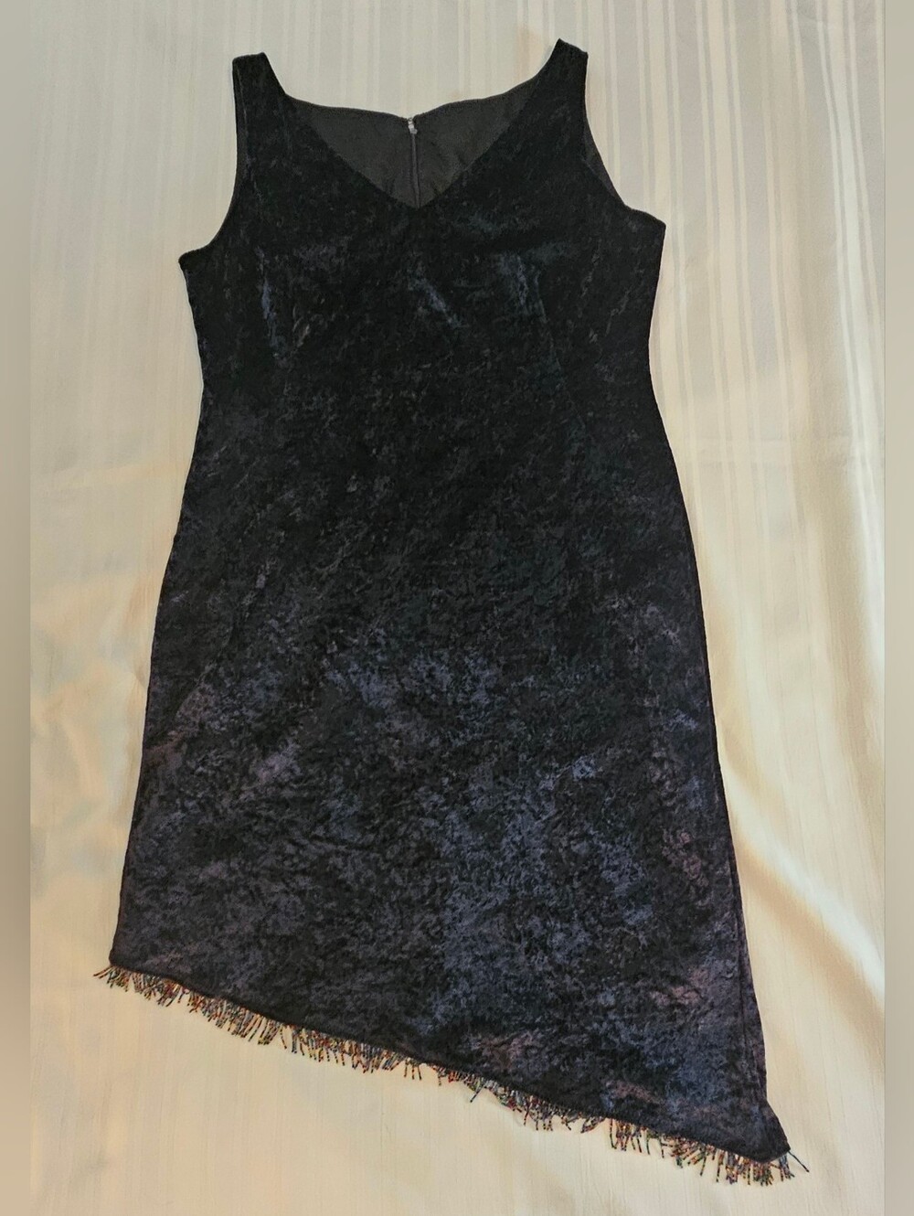 Party Dress - Handmade Navy Blue Crushed Velvet Asymmetrical Beaded Bodycon Y2K